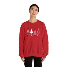 Load image into Gallery viewer, Merry &amp; Bright with Trees Crewneck Sweatshirt
