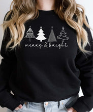 Load image into Gallery viewer, Merry &amp; Bright with Trees Crewneck Sweatshirt
